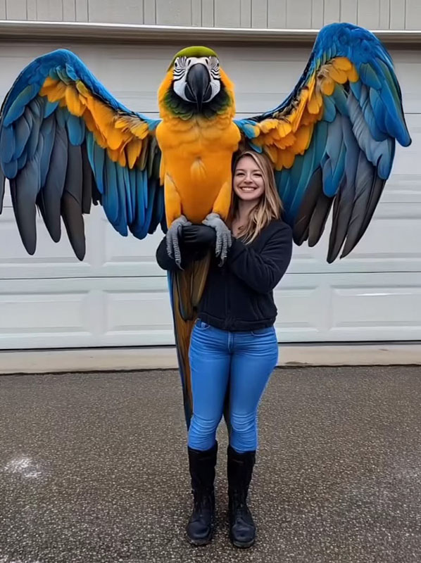 Woman with giant parrot