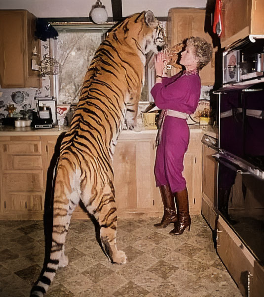 woman with pet tiger