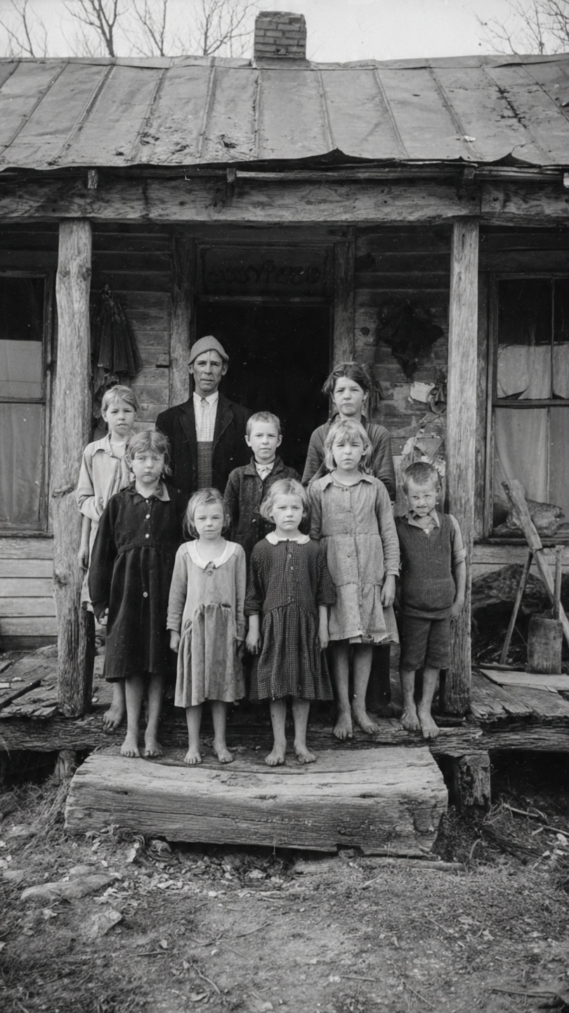 Black and White photo of hillbilly family.